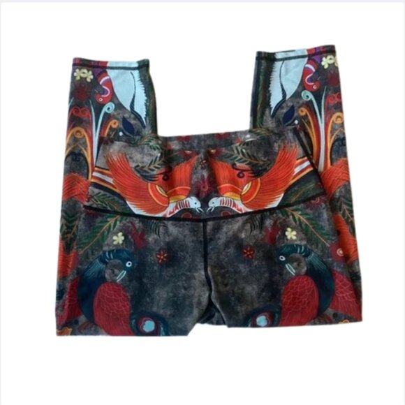 Yoga Democracy Diiso crop leggings orange blue bird peacock boho size L - Picture 2 of 5
